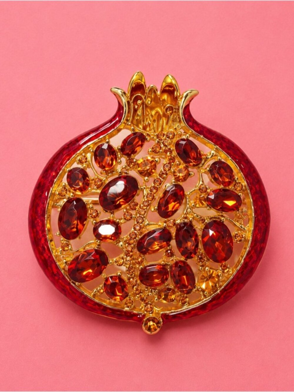Ruby Red Pomegranate Gold Brooch